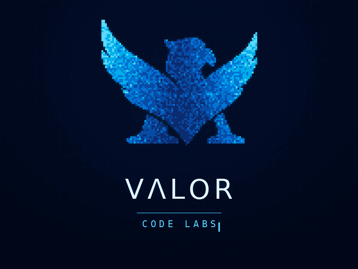 Logo Valor Code Labs — vultur construit din pixeli albaștri